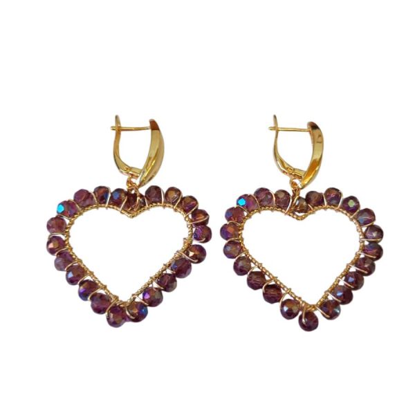 Aros corazón baño oro tono morado brillante