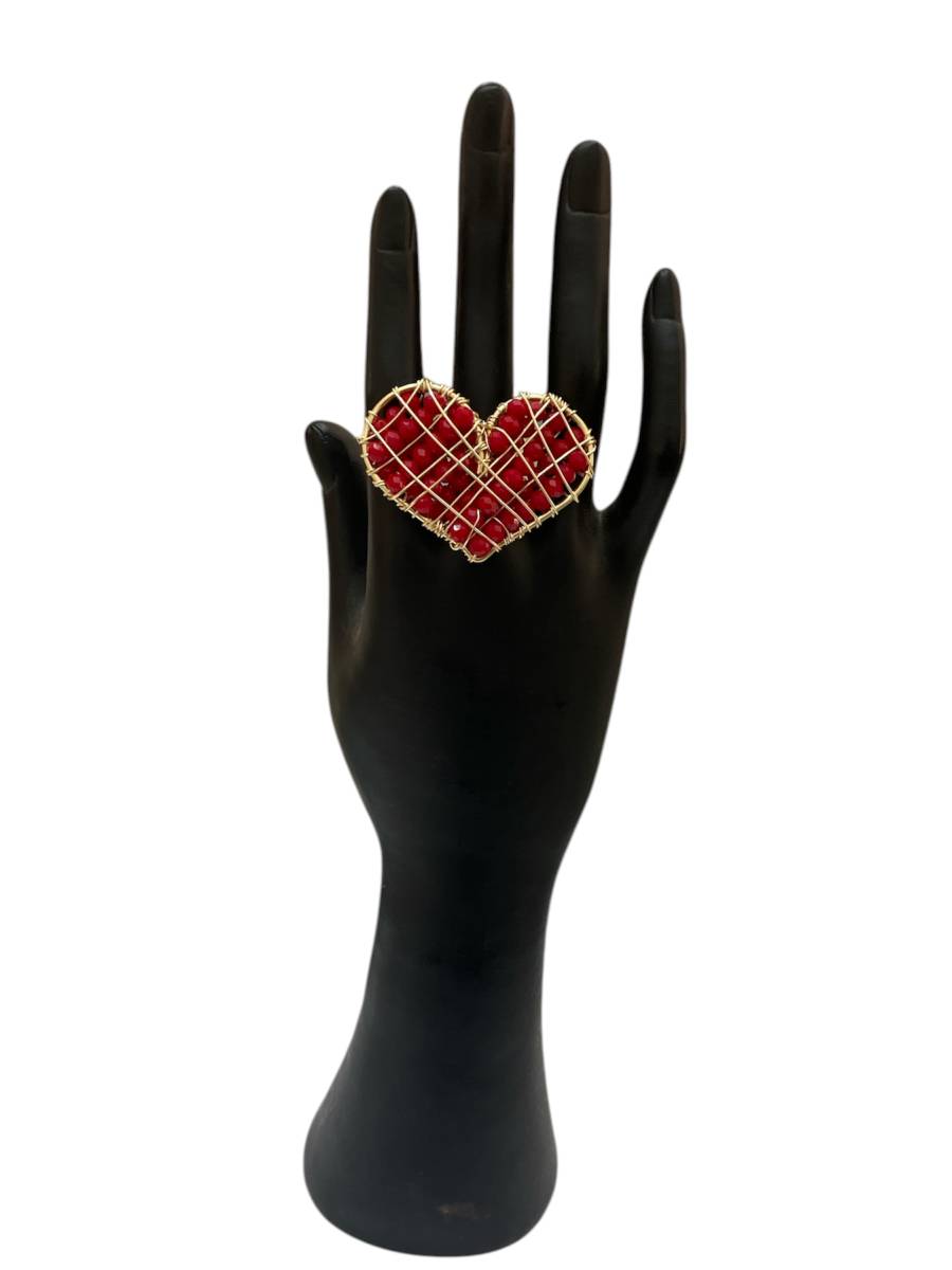 Anillo maxi corazón rojo ajustable